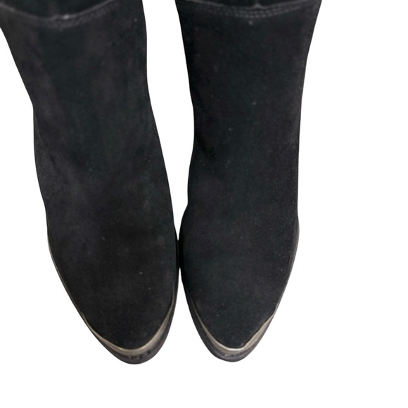 Vintage Y2K 90’s Slouchy Black Western Boho Slouchy Suede Silver Toe Tap Boots - Picture 7 of 16